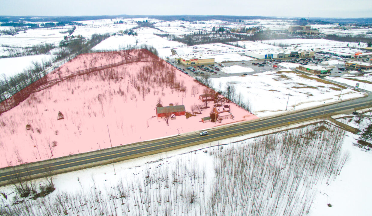 Aerial of Anne and Eric Strain Property with Highlighted subject area - owen sound