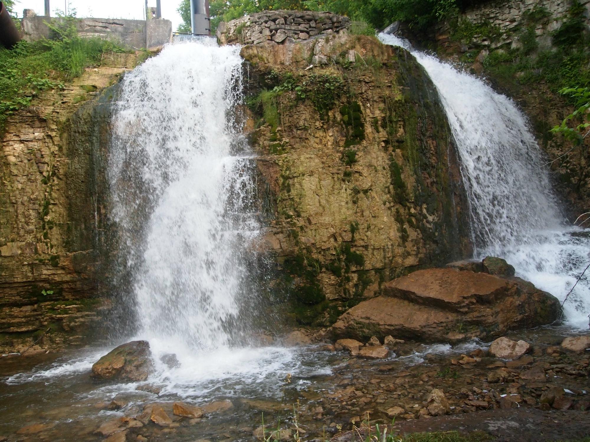 Walters Falls waterfall with historic stone mill ruins Grey County Ontario