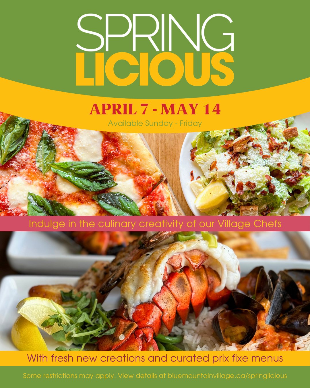 Springlicious dining event featuring fresh spring menus and culinary creativity at Blue Mountain Village restaurants