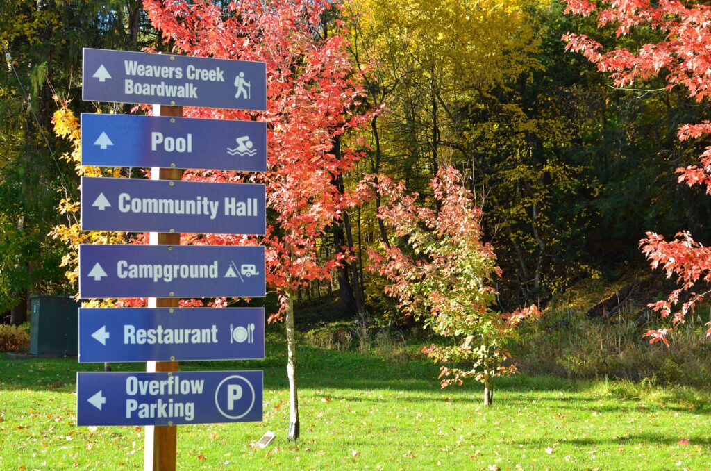 Harrison Park directional signs and green space in Owen Sound