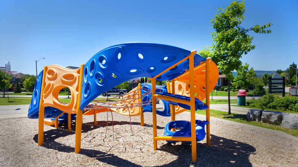 Wide view of playground equipment at Black Ash Park in Collingwood