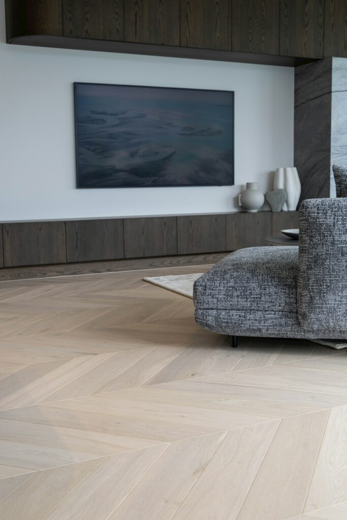 Modern living room with wood flooring
