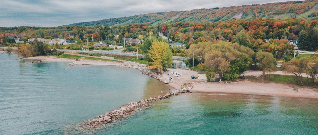 Aerial view of Northwinds Beach on Georgian Bay